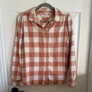 LOFT Terracotta and Cream Checkered Blouse